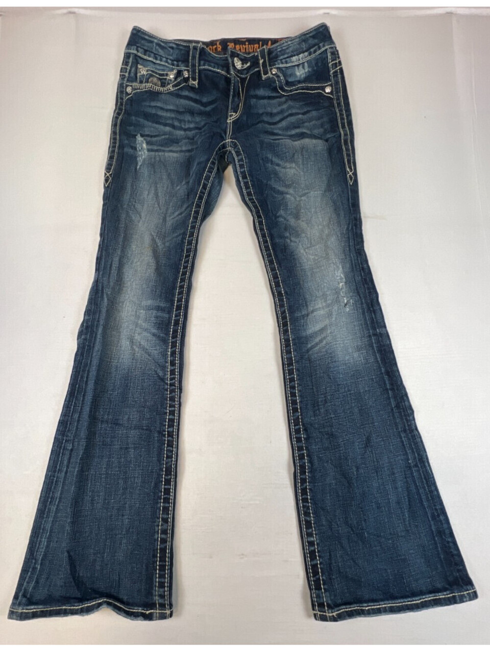 Rock Revival Women 30 Jen Boot Cut Blue Denim Jeans Embellished